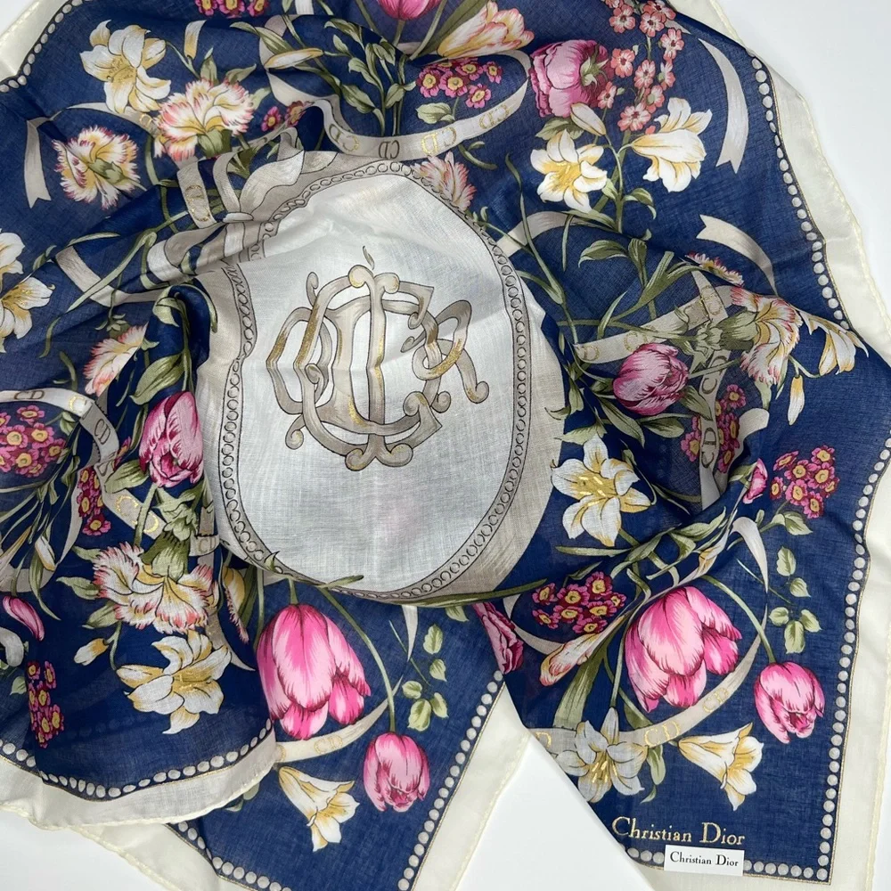 Authentic Christian Dior Floral Bandana/Small Scarf Vintage NWT